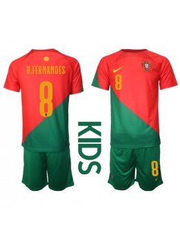 Otroški Nogometna dresi replika Portugalska Bruno Fernandes #8 Domači SP 2022 Kratek rokav (+ hlače)
